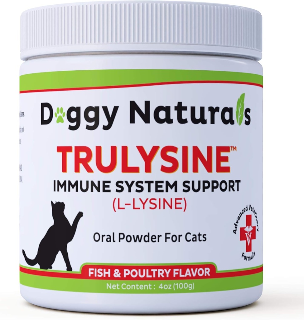 Verdadeiramente L-Lysine para gatos Suporte Imune Pó Oral 4oz/100g - Gatos e gatinhos de toda a idade, espirros, Nariz Runny Squinting, Olhos Aguados - Peixe & Aves Flavor (EUA) (100 Grams ( 500mg / Scoop))
