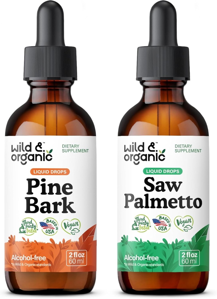 Tuntura de pinho selvagem e orgânico 2 fl oz & Saw Palmetto Tintura 2 fl oz