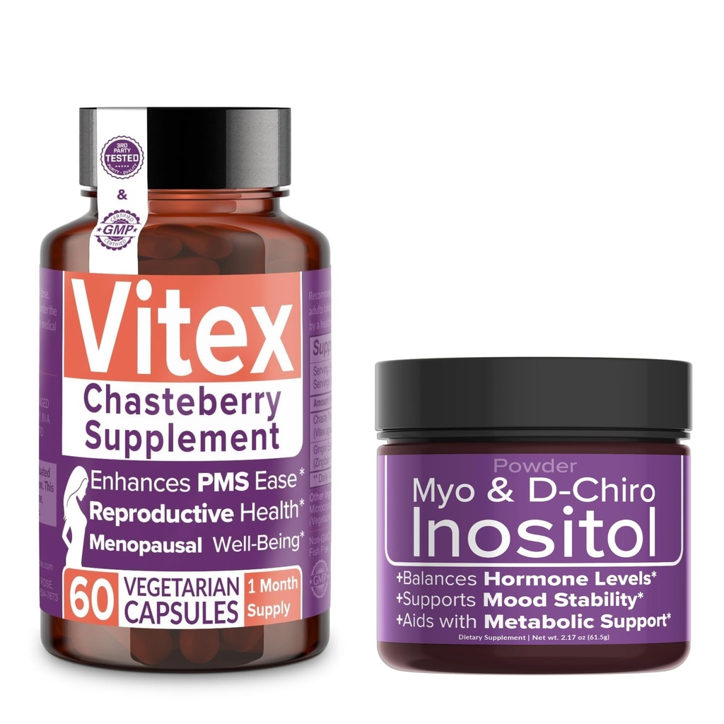 Rosa íntima economize 10% no pacote de equilíbrio hormonal e bem-estar reprodutivo – Suplemento Vitex Chasteberry + Myo & D-Chiro Inositol Pó para PCOS & Suporte Menstrual