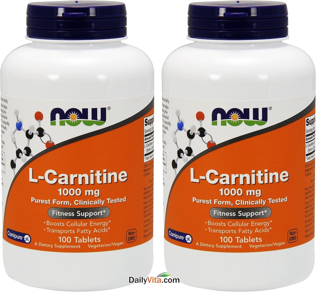 Now Foods L- Tartrato de Carnitina 1000mg, 100 Comprimidos (Pacote de 2)