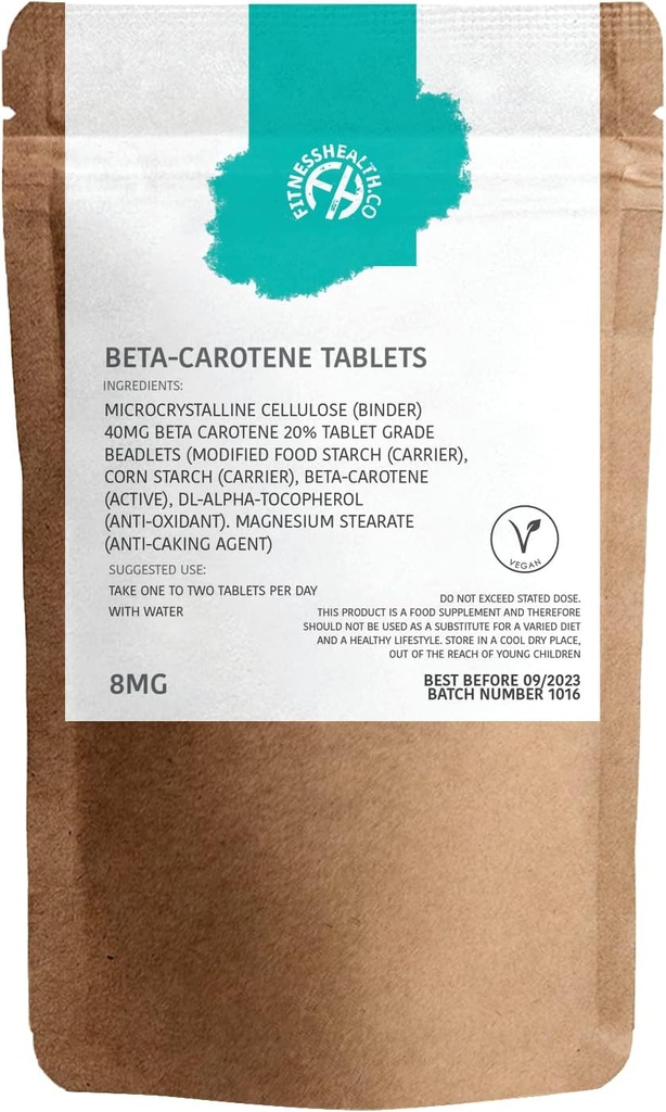 Saúde Fitness Beta-Caroteno 8MG 120 Comprimidos - Pura Fonte de Vitamina A - Pele saudável e sistema resistente - Tanning Accelerator - Gluten & GMO-Free