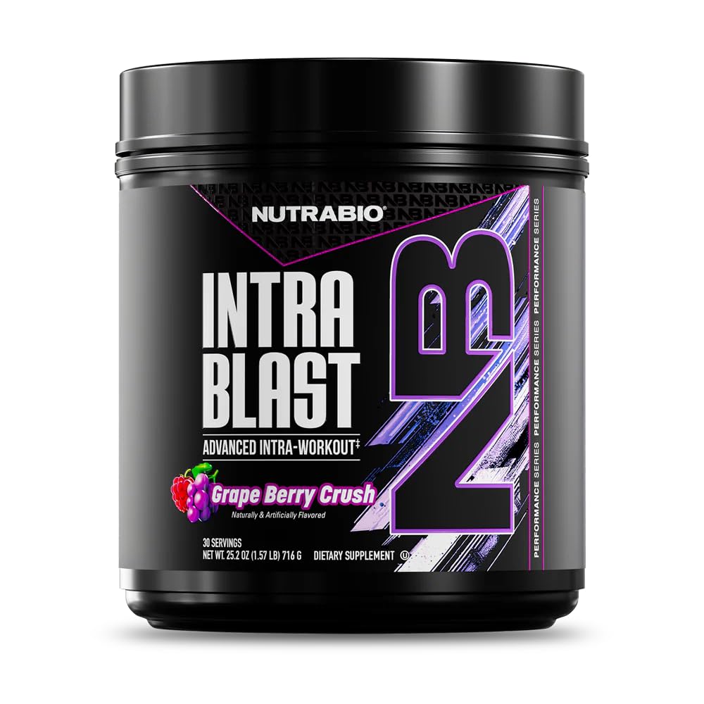 NutraBio Intra Blast Bcaa Powder Amino Acid Supplement, Electrolyte & Hydration Blend, Intra, pré-treino e recuperação muscular, 20g Eaaa Amino Acids Powder, 5g Glutamina- Grape Berry Crush, 30 Serving