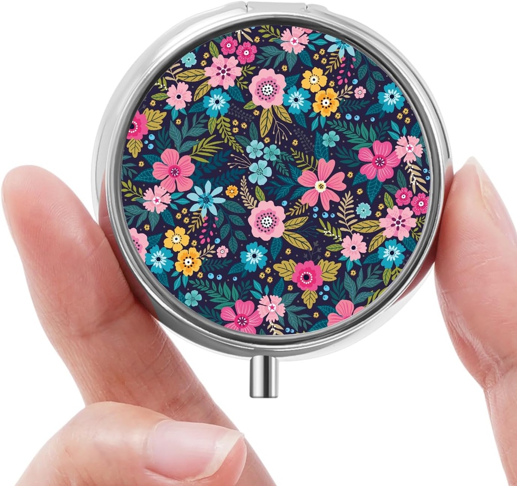 Mini caixa de pílulas, Caixa de pílulas pequena, Caixa de pílulas portátil, Organizador de pílulas bonito para vitaminas, medicamentos, óleo de peixe e suplementos (Floral)