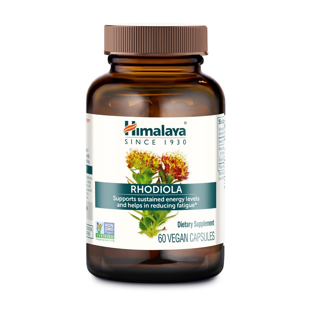 Himalaya Rhodiola Rosea - Suplementos de energia de ervas para apoiar o alívio do estresse, energia e resistência ao exercício - Vegan, Glúten grátis, 250 mg, 60 Cápsulas