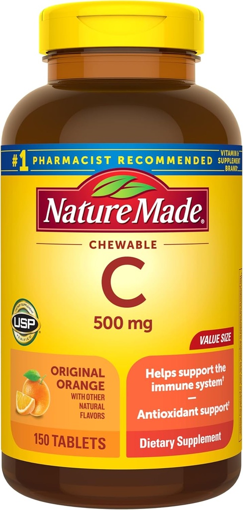 Natureza Made Vitamina C 500 mg Mastigables, Laranja, 150 ct