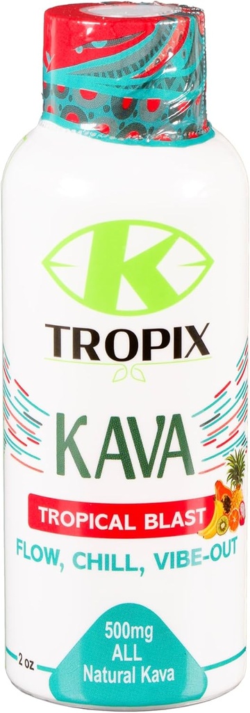 K-Tropix Kava Shot Tropical Blast - 500mg Wellness Shots para promover o relaxamento e reduzir a preocupação - Kava Drink - preocupação, tensão, alívio de tensão Suplemento - 1 pacote