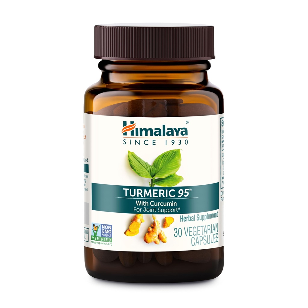 Himalaya Turmeric 95 - Suplemento de ervas com curcumina cúrmica para apoio conjunto e mobilidade, 95% Curcuminóides - Vegan, Não-GMO, Gluten Free, 600 mg, 30 Cápsulas