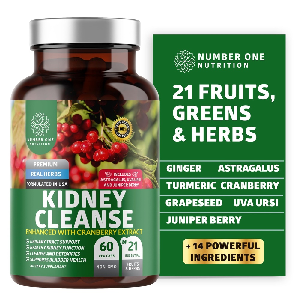 N1N Premium Rim Cleanse [21 Potent Herbs] para o Trato Urinário e Controle de Víbora, Suporte Renal Natural com Extrato de cranberry, Astragalus e Uva Ursi Leaf, 60 Veg Caps