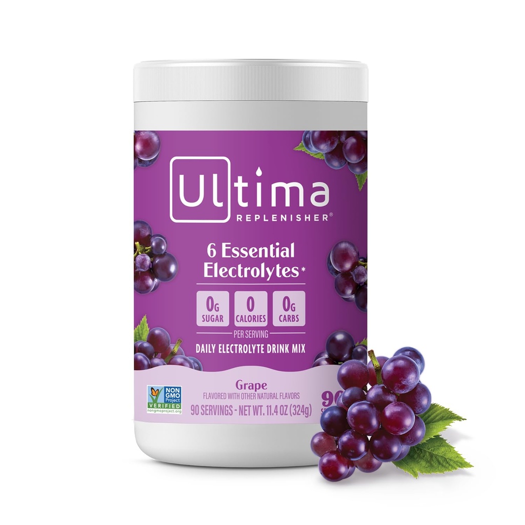 Ultima Replenisher Diária Electrolyte Powder Drink Mix – Açúcar Grátis – Uva, 90 Servings – Hydration Powder com 6 Eletrólitos Chave e Trace Minerals – Keto Friendly, Vegan, Não-GMO