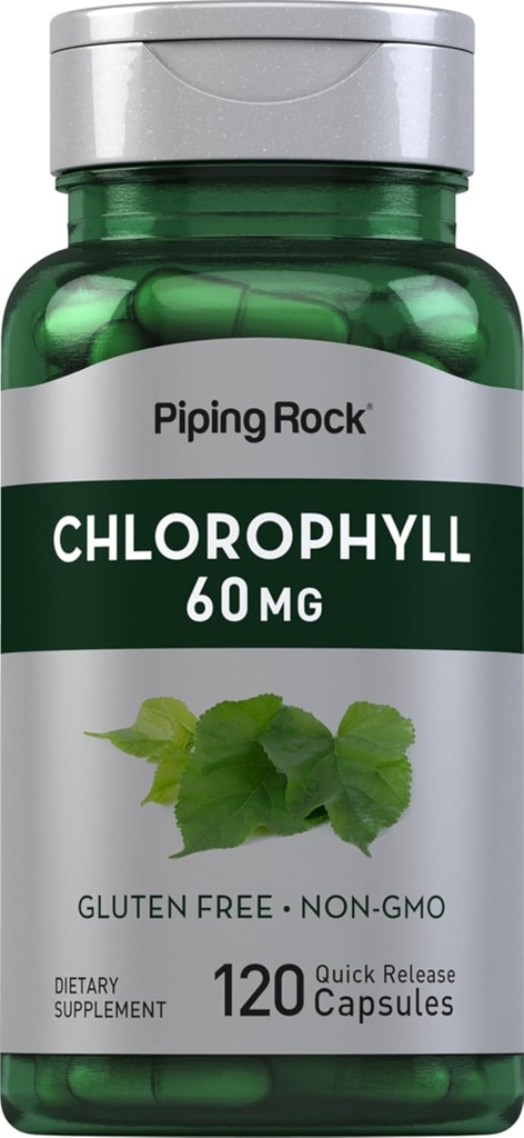 Piping Rock Chlorophyll Cápsulas 60 mg 120 comprimidos Suplemento para Mulheres e Homens de Folha de Amoreira .