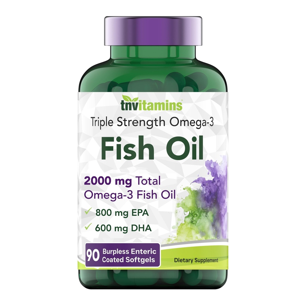 tnvitamins Burpless Omega-3 Fish Oil: 2000mg - 90 Softgels 1400mg Total Omega-3 Fatty Acids (800mg EPA & 600mg DHA)