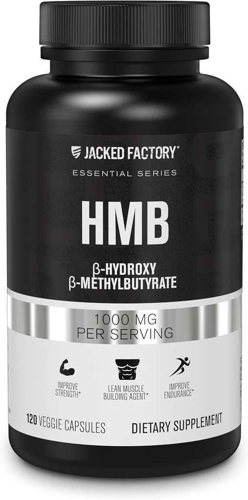 Jacked Factory Essentials Cápsulas HMB - Suplementos HMB para o crescimento muscular Lean, Prevenir a quebra muscular durante o déficit de calorias, e melhorar a recuperação muscular - 120 Cápsulas Veggie