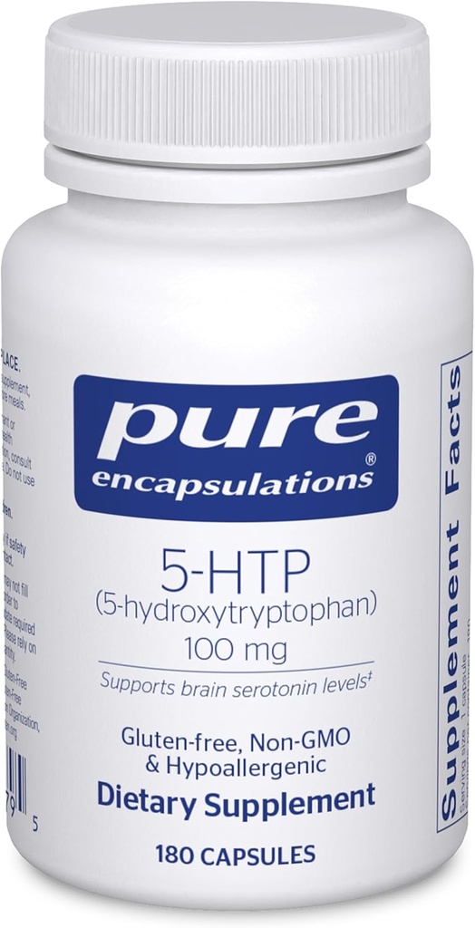 Encapsulamentos puros 5-HTP 100 mg - Saúde cerebral, regulação do sono e suporte do apetite* - 5-Hydroxytryptophan - Gluten Free & Non-GMO - 180 Cápsulas