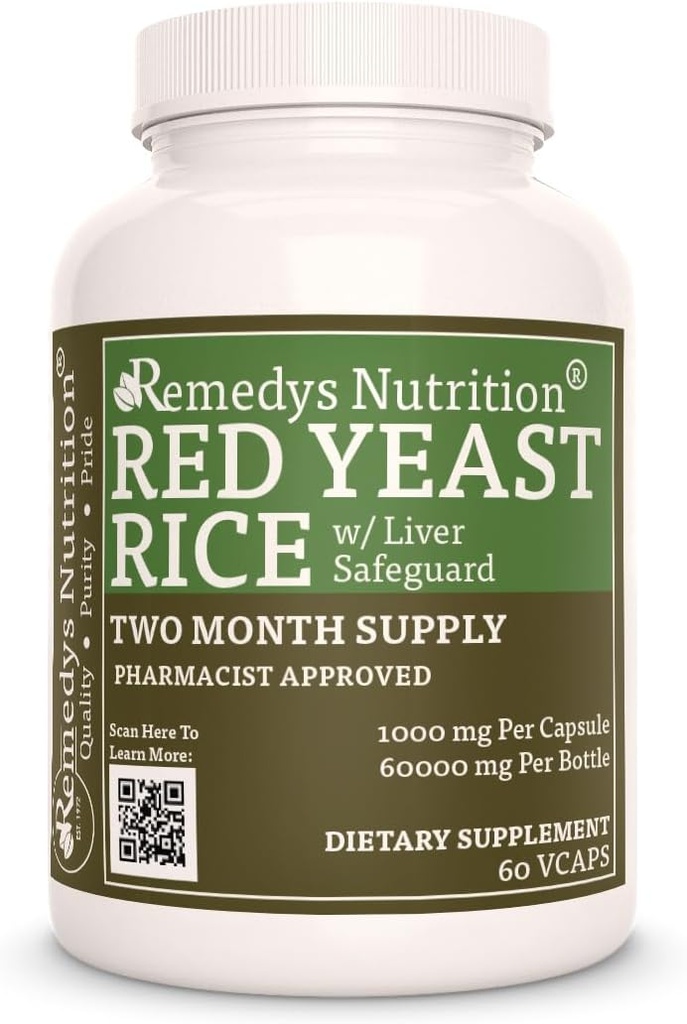 Nutrição Remedy Red Yeast Arroz com proteção do fígado (Herbal Proprietário Mistura) □ 1.000 mg, 60 Cápsulas Vegan Suplemento dietético de ervas
