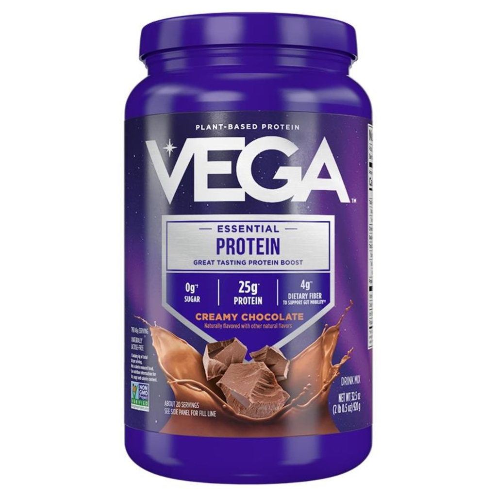 Vega Original Essential Protein - 25g Proteína Baseada em Plantas, Chocolate cremoso, 20 Servings, Vegan Não-GMO Bebida Mix, Smoothie & Shake Ready, Sem glúten, Dairy Free, 32,5 onças (Packaging May Vary)