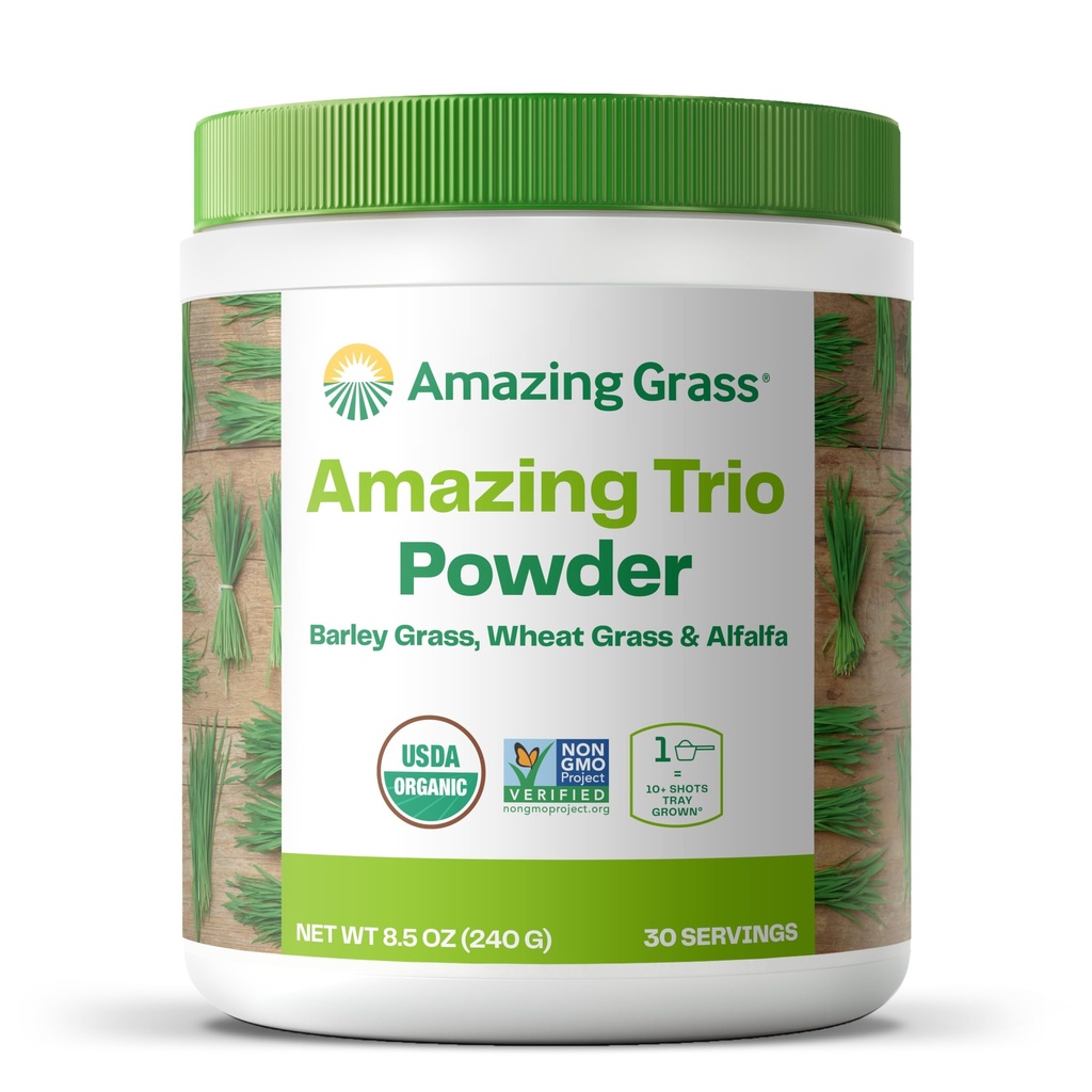 Trio Grass Greens incrível: Greens Pó com grama de trigo, Alfalfa, & grama de cevada, rica fonte de clorofila, 30 Servings