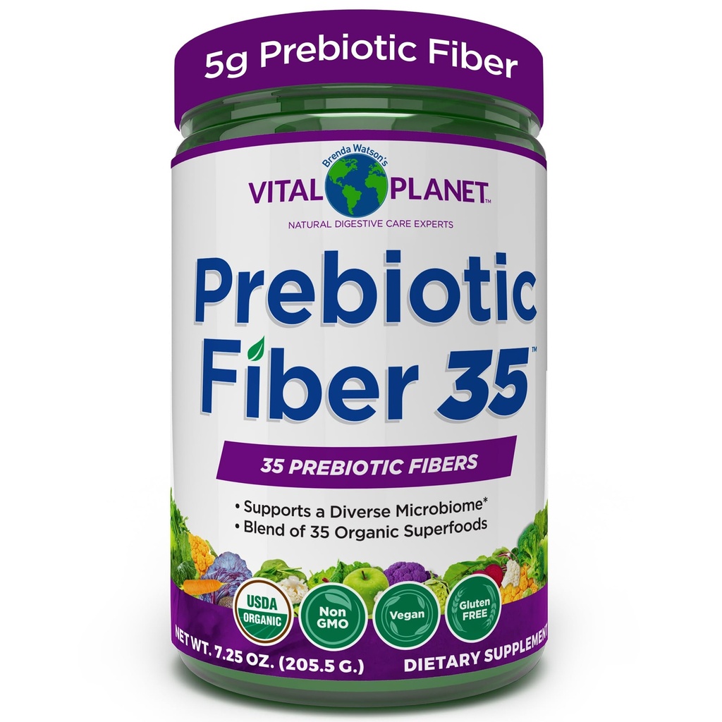 Planeta Vital - Fibra 35 Pó Suplemento Diverso de Fibra para Apoio Alimentar e Obstipação Ocasional com 35 Fibras Prebióticas e 35 Superalimentos Orgânicos para Manter a Regularidade da Inchaço, 6.77 oz