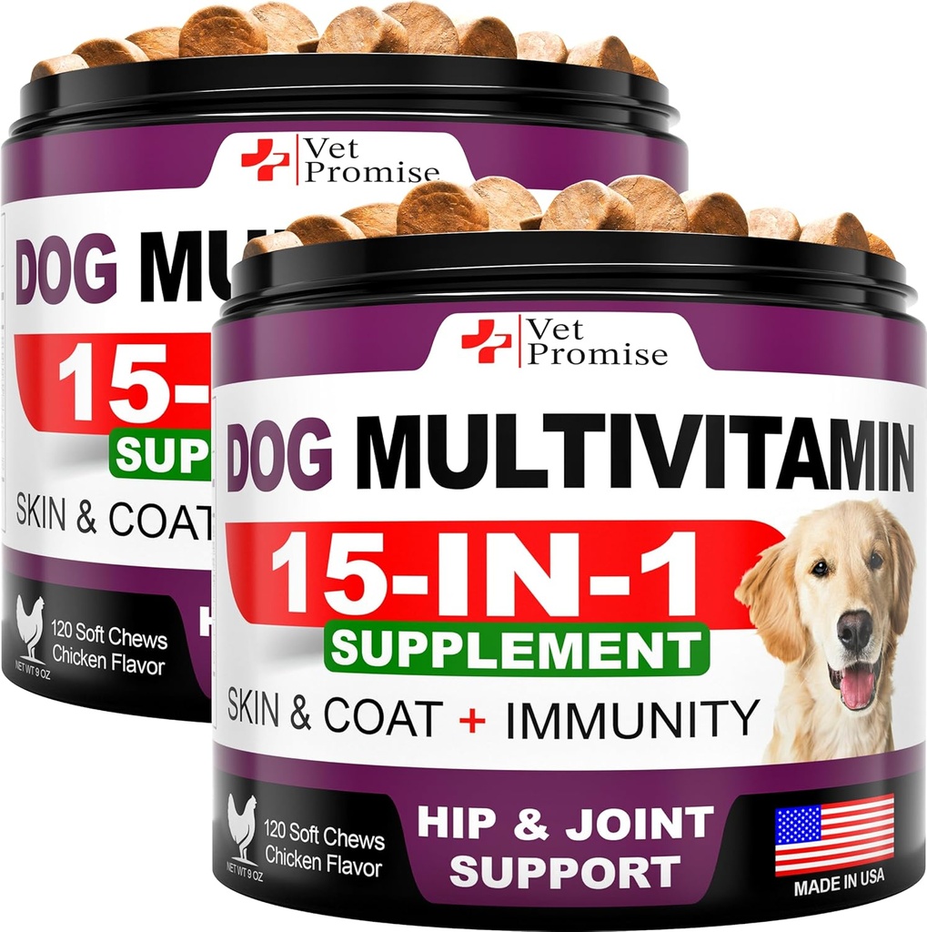 (2 Pack) Cão Multivitamínico Mastigável com Glucosamina - Vitaminas e Suplementos Cães - Senior & Cachorrinho Multivitamínico para Cães - Pet comum Apoio Saúde - Imunidade - Mobilidade - Energia - 240 Mastigações