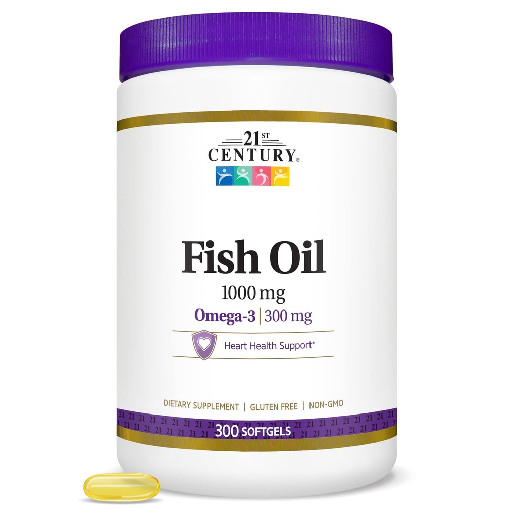 21th Century Fish Oil 1000 mg Softgels, contagem de 300