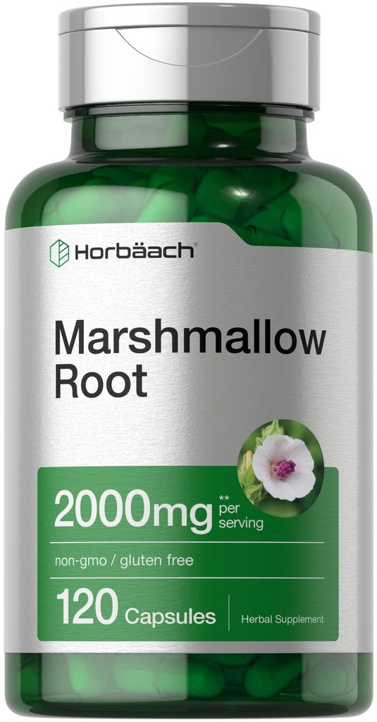 Horbäach Marshmallow Raízes Cápsulas (2000mg) □ 120 Contagem (Sem OGM e sem glúten)