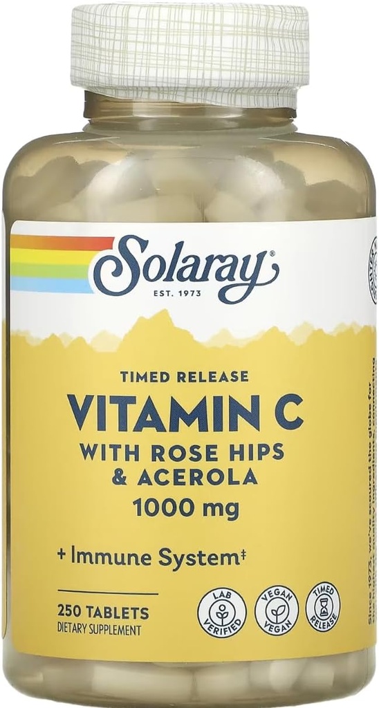 SOLARAY Timed Release Vitamina C com Rose HIPS & Acerola, 1.000 mg, 250 comprimidos