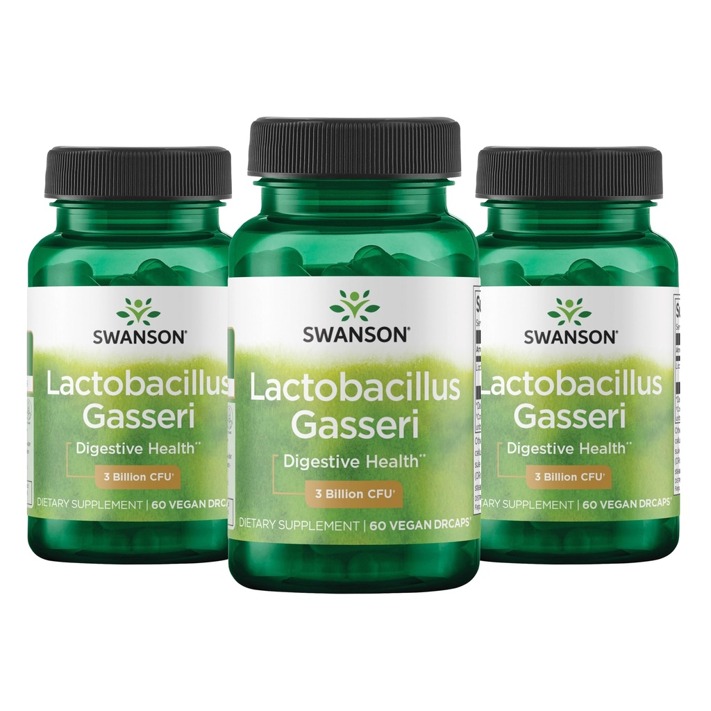 Swanson Lactobacillus Gasseri Probiotic for Adults Seeking Digestive and Metabolic Support with 3 Billion CFU - Acid-Resistant, No Refrigeration (60 Vegan Capsules, 3 Pack)