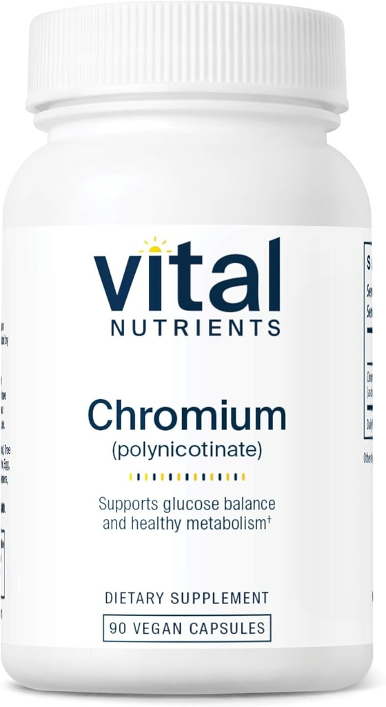 Nutrientes Vital Chromium Polinicotinato 200mcg Suplementos de Chromium para gordura saudável e carboidrato Metabolismo de colesterol Suplemento de manutenção de colesterol Glúten, Lacticínios, Soja Grátis Não-GMO 90 Cápsulas