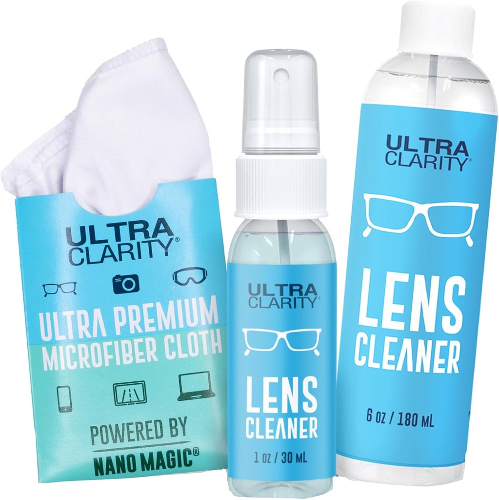 Alimentado por Nano Magic Eyeglass Lens Cleaning Spray Pacote de valor de 7 onças, Spray de 1 oz, Refil de 6 oz, Cloth de microfibra, para óculos, telefone, telas eletrônicas, superfícies ópticas, superfícies revestidas
