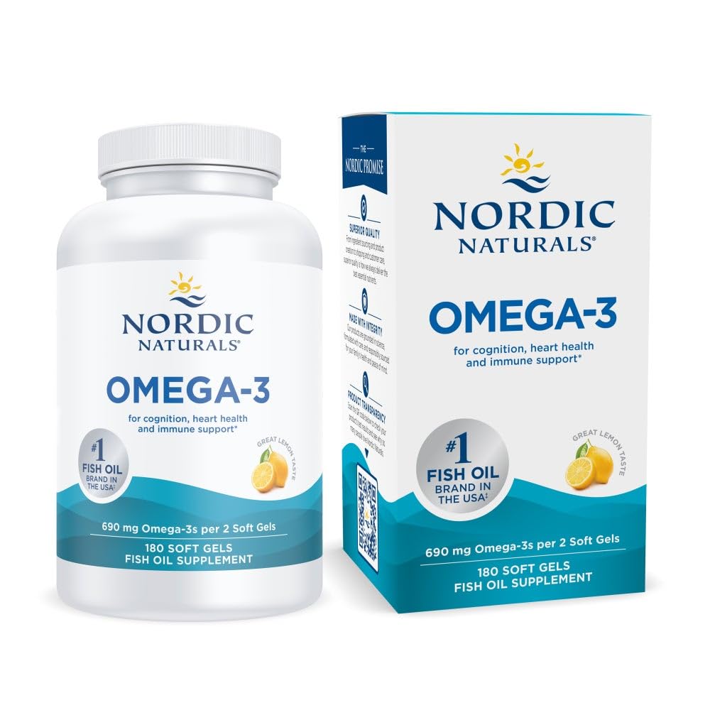 Naturals nórdicos Omega-3, sabor limão - 180 Gels macios - 690 mg Omega-3 - óleo de peixe - EPA & DHA - suporte imunológico, saúde do cérebro e coração, bem-estar ideal - Não-GMO - 90 Servings