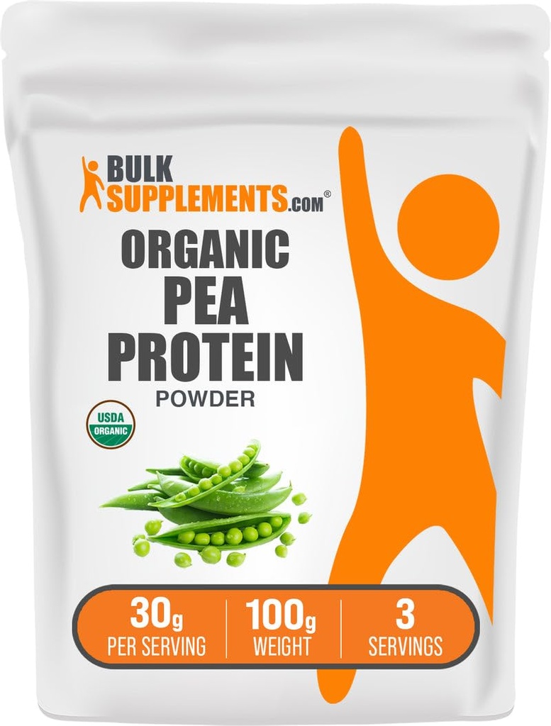 BulkSupplements.com Proteína Ervilha Orgânica em pó - Planta base & Vegan proteína em pó - Sem sabor e sem glúten, 30g por serviço, 100g (3,5 oz) (Pacote de 1)