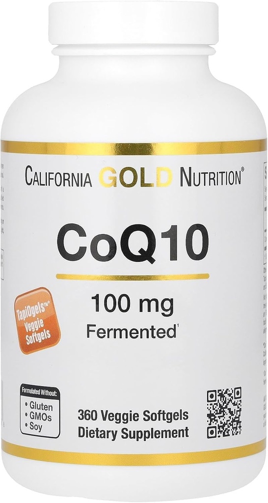 California Gold Nutrition CoQ10 100 mg, Coenzyme Q10 Ubiquinone USP, Suporta Função mitocondrial, 360 Veggie Softgels