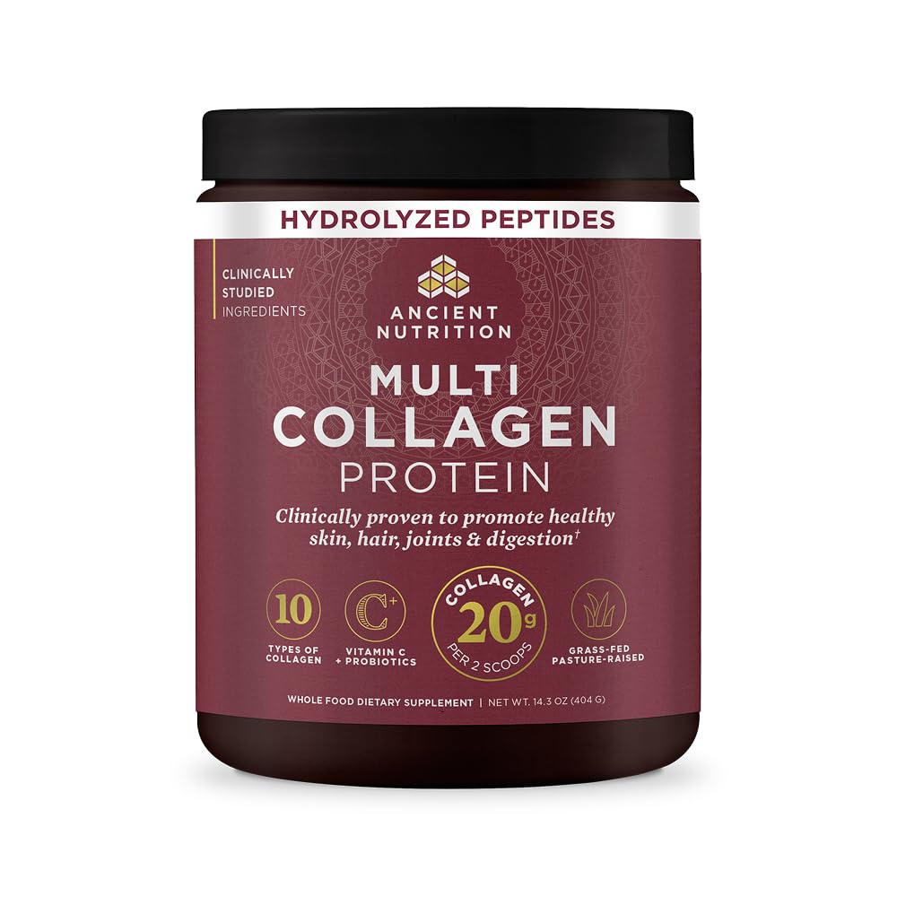 Nutrição antiga Colágeno Peptídeos Pó, Proteína de Colágeno Multi, Mulheres e Homens, Vitamina C, Probióticos, Colágeno Hidrolisado, Suporta a pele, Joints, Gut Saúde, Sem sabor, 40 Servings
