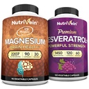 Nutrivein Premium Magnésio L-Treonato e Resveratrol Suplemento Pacote: Treonato de Magnésio de Alta Absorção e Resveratrol Cápsulas para Reparação, Defesas e Vitalidade