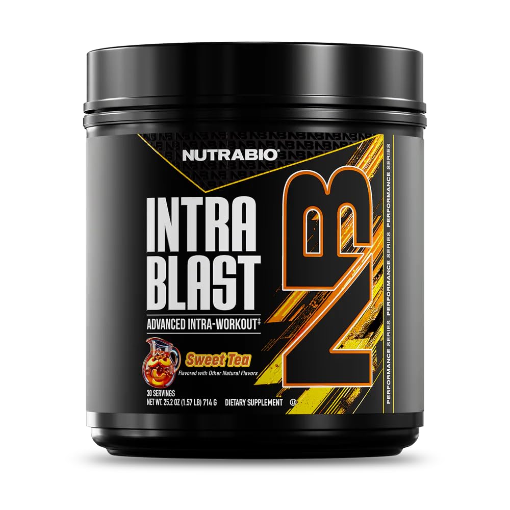 NutraBio Intra Blast Bcaa Powder Amino Acid Supplement, Electrolyte & Hydration Blend, Intra, Pré-Aperfeiçoamento e recuperação muscular, 20g Eaaa Amino Acids Powder, 5g Glutamina- Doce Chá, 30 Servindo