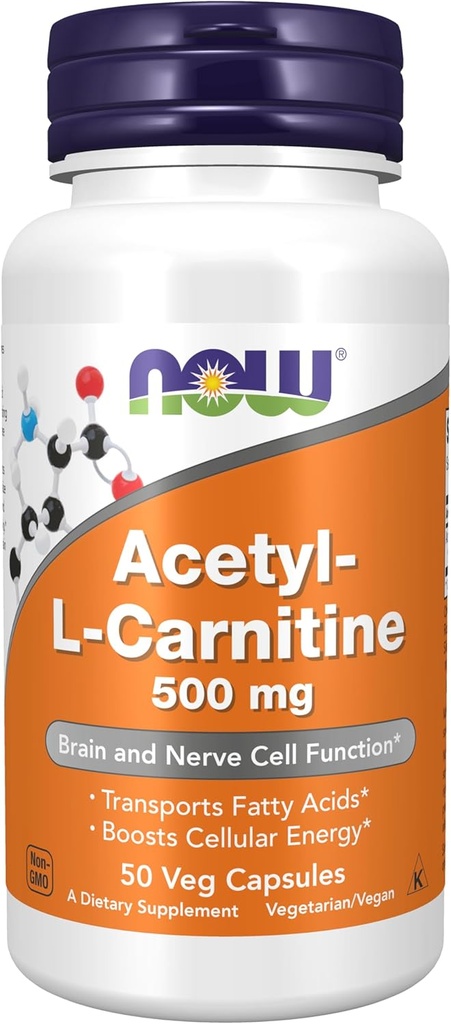 AGORA Alimentos Suplementos, Acetil-L Carnitina 500 mg, Ácido Amino, Cérebro e Nervo Função Célula*, 50 Veg Cápsulas