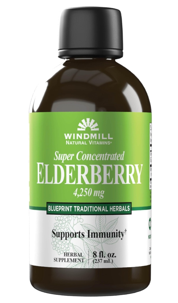 Moinho Vitaminas naturais Super concentrado Black Elderberry, Suporta sistema imunológico, rico em antioxidantes, 8 Fl Oz