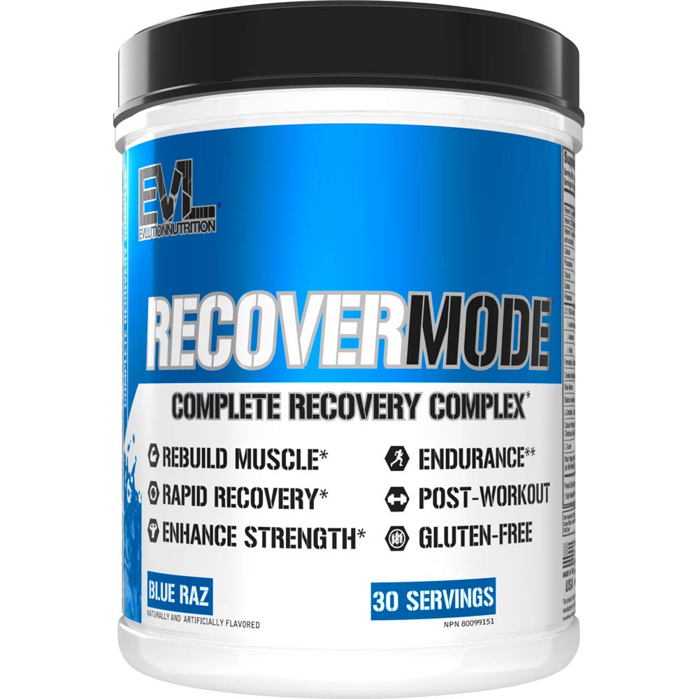 Evlution Nutrition Recupere Modo- Treino Pós Completo com BCAAs, Suporte de Imunidade, Vitamina C, D & E, Eletrolíticos, Hidratação, Creatina, Glutamina, Beta-Alanine, L-Carnitina, 30 Servir, Azul Raz