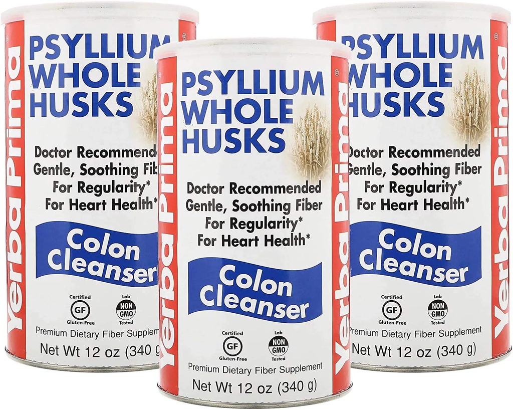 Yerba Prima Psyllium Husk, 12 Ounce (Pacote de 3) - Suplemento inteiro de fibra de Husk para regularidade, Limpeza de cólon, Suporte natural para a saúde da gut, Não OGM, Glúten livre, Vegan, Sem adoçantes
