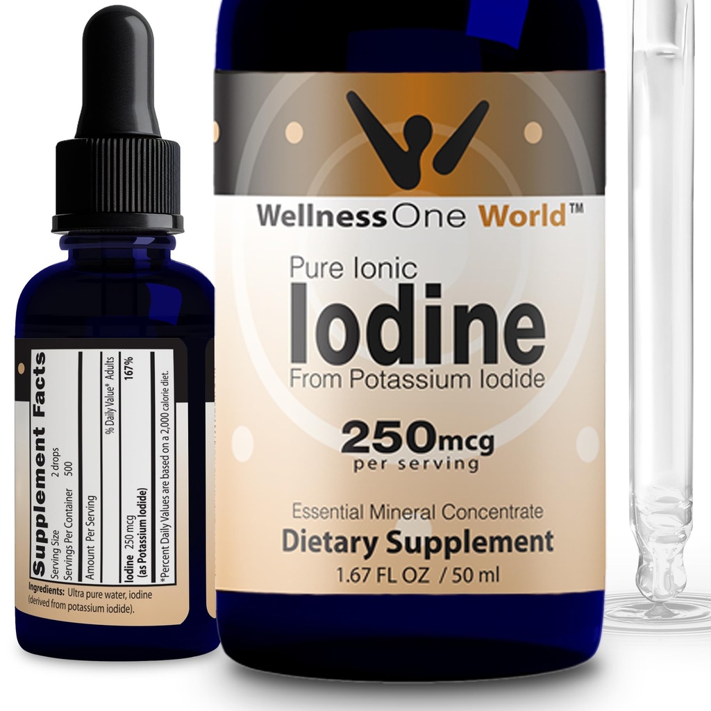 WellnessOne Gotas de iodo para suporte da tireóide - Suplemento de iodo líquido de ação rápida de iodeto de potássio - Ótimo para imunidade e cognição e maximiza a absorção de ferro - 1,67 fl oz