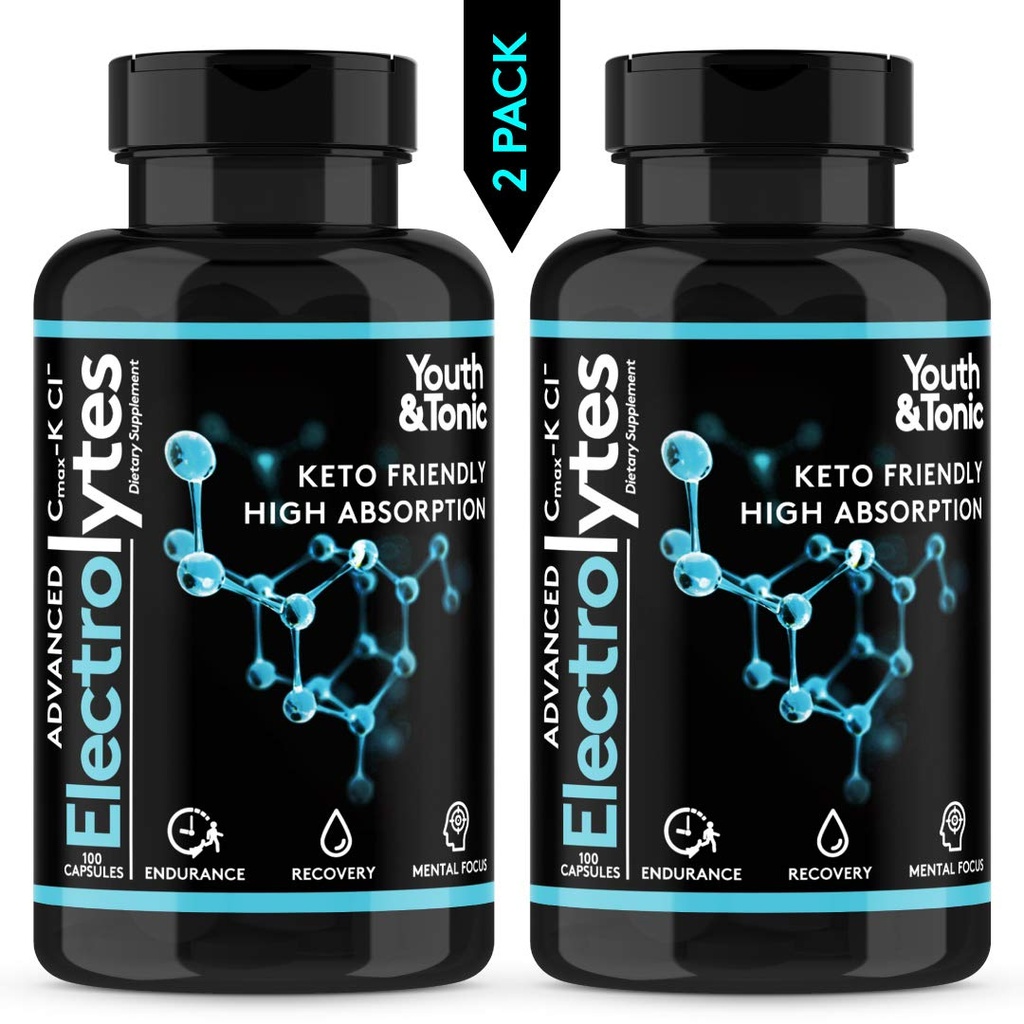 Suplemento Eletrolítico completo w Alta biodisponibilidade e Cloreto de Cmáx Magnésio de Potássio para a recuperação muscular Endurance Concentração Mental. Sales de reidratação rápida e comprimidos Keto Friendly com 200 caps