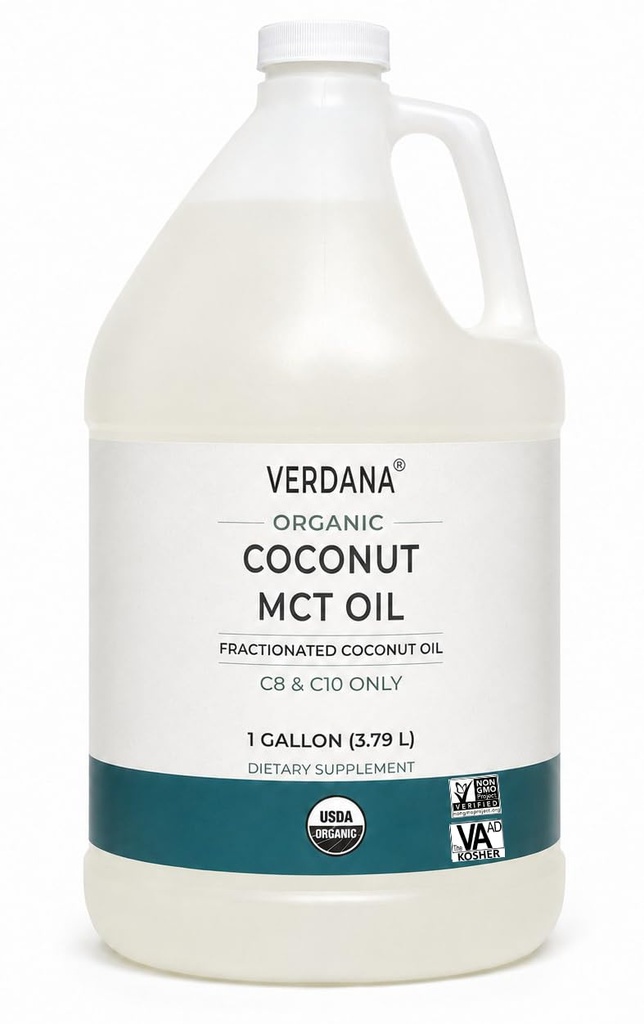 Verdana USDA Certified Organic Coconut MCT Oil – Óleo de coco fracionado – No Palm Kernel Usado – Kosher, Food Grade, Non-GMO – Great for Keto and Paleo Diets – 1Gallon