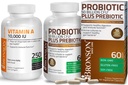Bronson Probiótico 50 bilhões de UFC + Prebiótico com Apple Polifenóis e Extrato de fruta de abacaxi + Vitamina A 10.000 UI Fórmula Premium Não-GMO