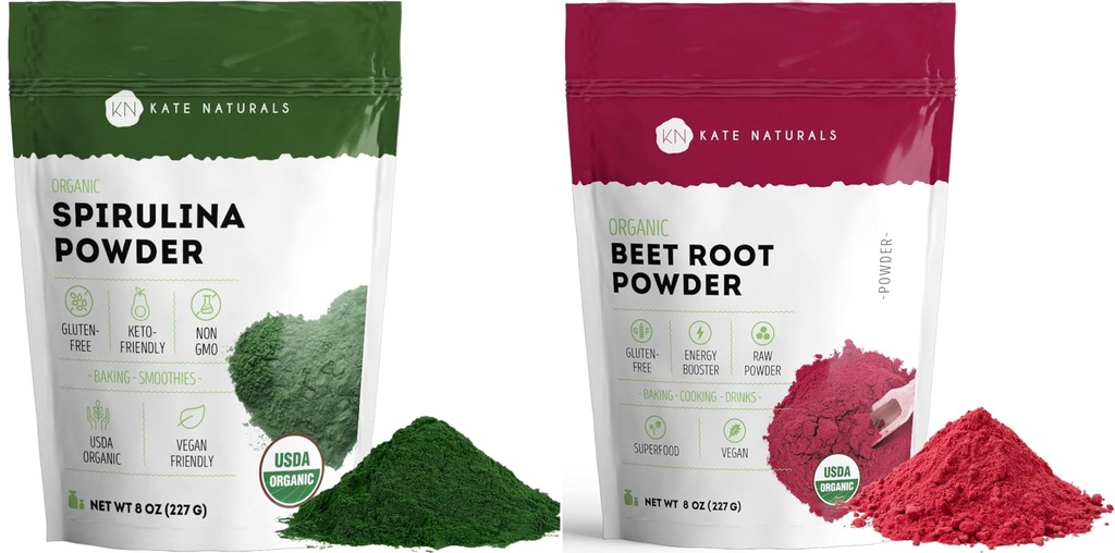 Kate Naturals espirulina orgânica pó e beterraba raiz em pó