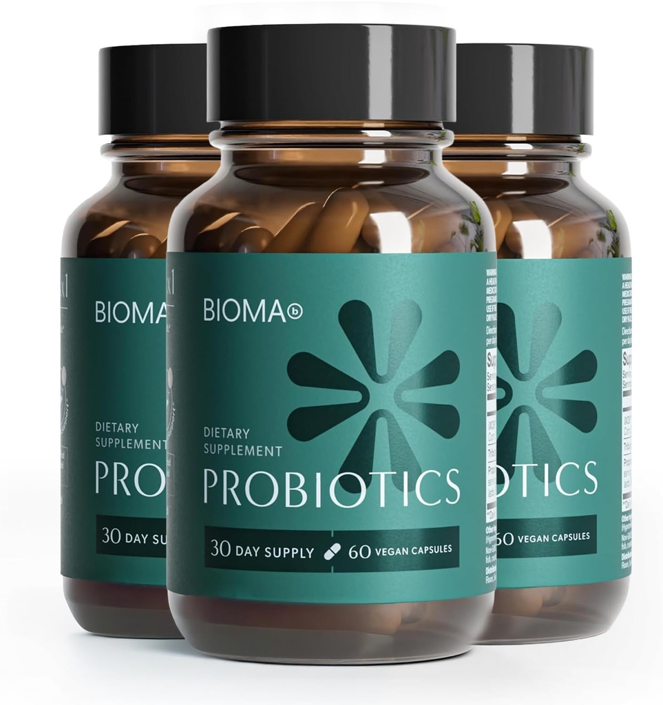 Bioma Probióticos - Saúde Digestiva Probiótico - Gut Suporte para homens e mulheres com Xylooligossacarídeos, Tributirina & Bifidobacterium - Vegan & Gluten Free - 180 Cápsulas Atrasadas-Release (fornecimento de 90 dias)