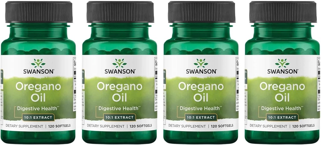 Swanson Orégano Oil 10:1 Extrato - Suplemento Natural Promovendo Saúde Digestiva e Suporte Respiratório - Suporta Sistema Gastrointestinal e Saúde do Trato Urinário - (120 Softgels, 150mg cada) (4 Pack)