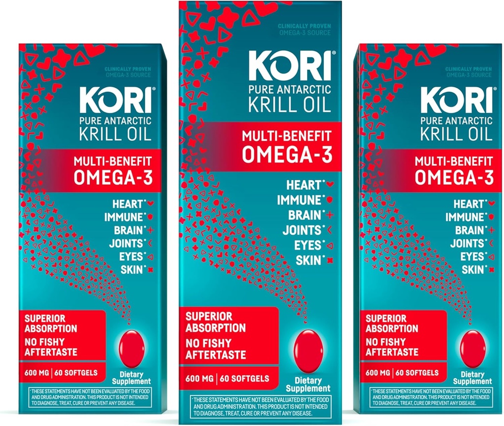 Kori Krill Oil Omega 3 Superior Absorção Suplemento de óleo, EPA & DHA, 600 mg, 180 Softgels