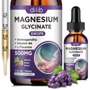 Gotas líquidas de glicinato de magnésio 500mg, com Vitamina B6, Ashwagandha, L - Theanina, Camomila, Suplemento de glicinato de magnésio alta absorção para sono, estresse, energia, humor - sabor de uva, 2 FL.OZ
