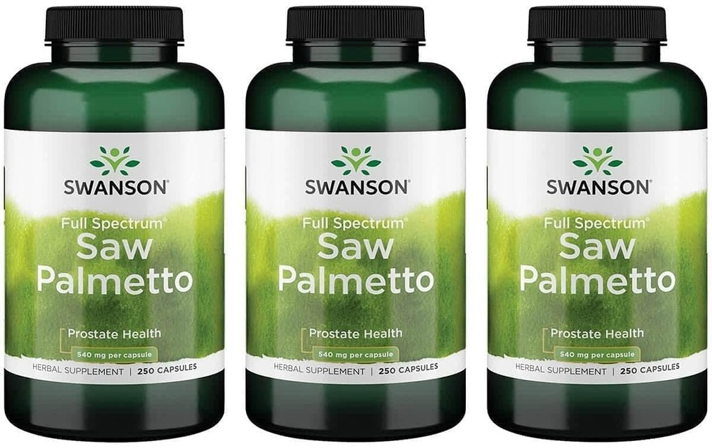 Swanson Saw Palmetto - Suplemento de ervas promovendo o apoio à saúde da próstata masculina - Suplemento natural do cabelo e suporte à saúde urinária (540 mg 250 cápsulas) (3 pacote)