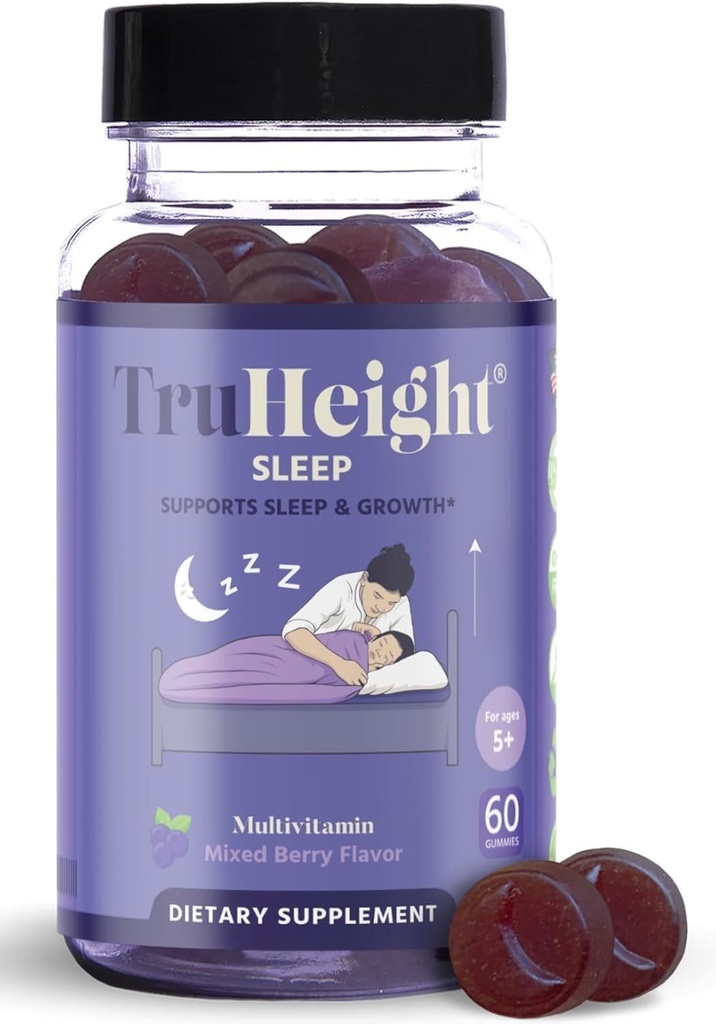 TruHeight Sleep Gummies - Kids & Teen Natural Sleep Aid for maximum growth - Pediatric Recommended - Kids Melatonin Gummy - Melatonin, Ashwagandha, L Theanina, Limão Balm, Idades 4+, Mixed Berry Flavor