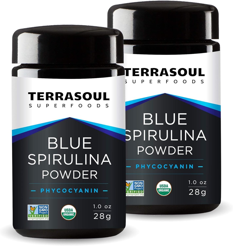 Terrasoul Superalimentos espirulina azul orgânica em pó (em frasco de vidro Miron) : 2 Oz (2 pacote)